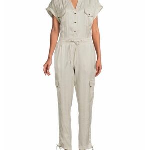 Elie Tahari Cream Button-Front Jumpsuit